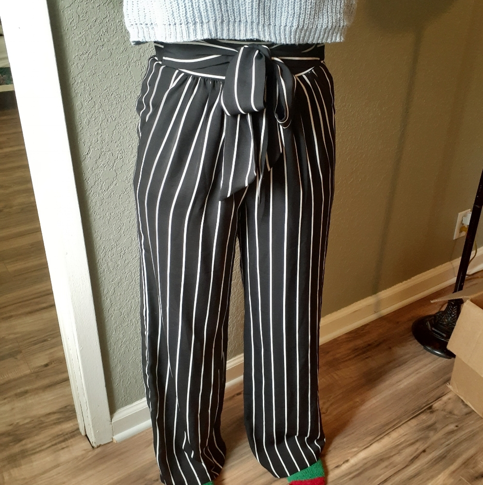 Striped Black and White Palazzo Pants